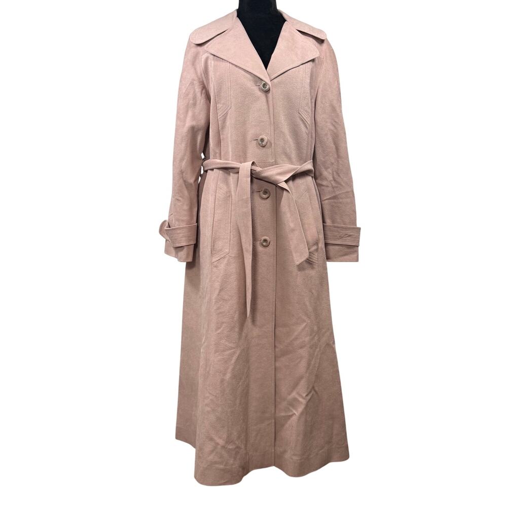 Vintage 80s Pink Ultrasuede Trench Coat Belted Maxi Women's Medium
